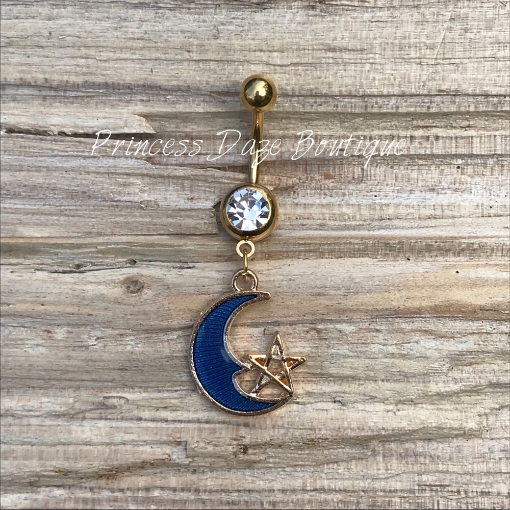 Gold‎ Moon & Star Belly Button Ring